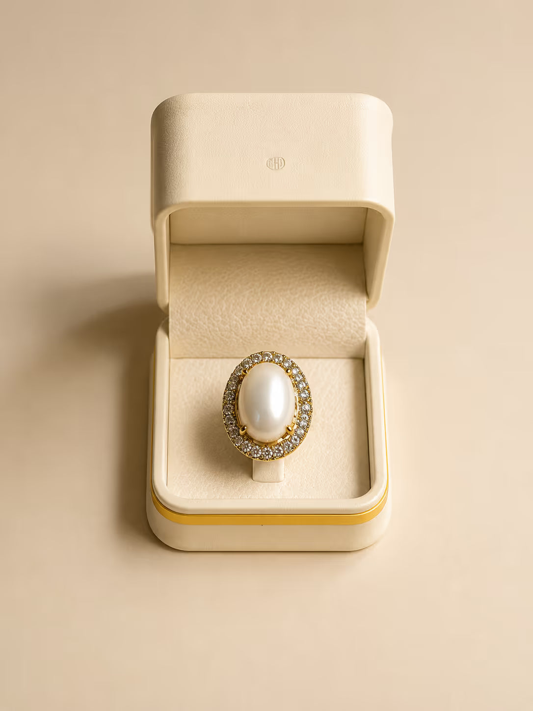 Gold-Tone Halo Ring with Pearl