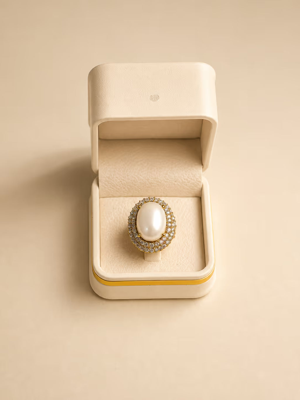 Gold-Tone Halo Ring with Pearl