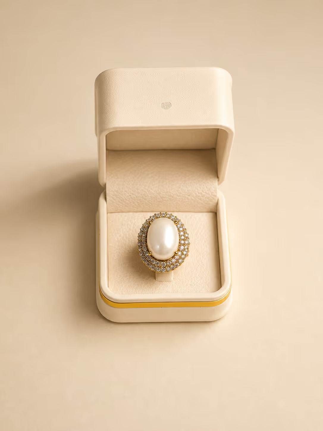 Gold-Tone Halo Ring with Pearl