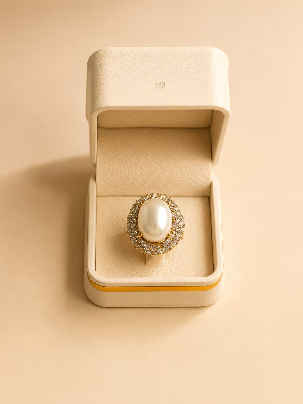 Gold-Tone Halo Ring with Pearl