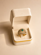Gold-Tone Lattice Ring with Green Accent Stone