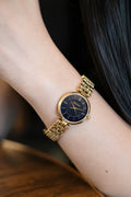 Navy Dial Gold-Tone Crystal Bracelet Watch