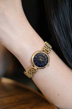 Navy Dial Gold-Tone Crystal Bracelet Watch