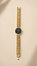 Navy Dial Gold-Tone Crystal Bracelet Watch