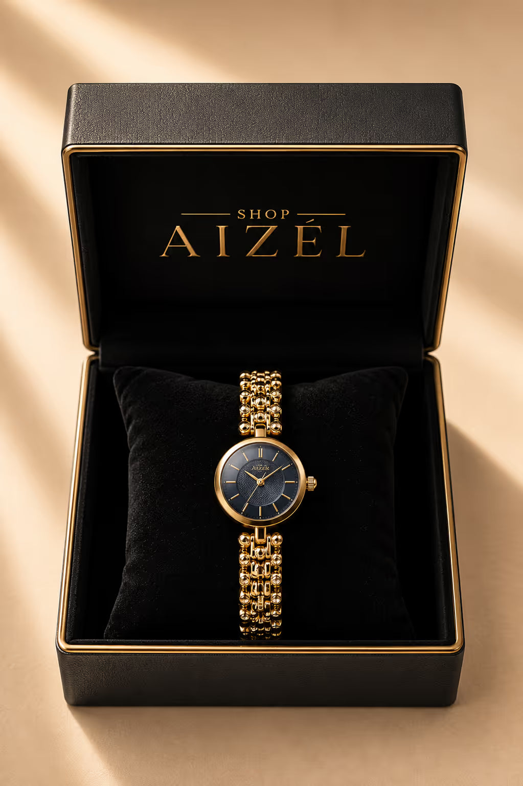 Navy Dial Gold-Tone Crystal Bracelet Watch