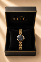 Navy Dial Gold-Tone Crystal Bracelet Watch