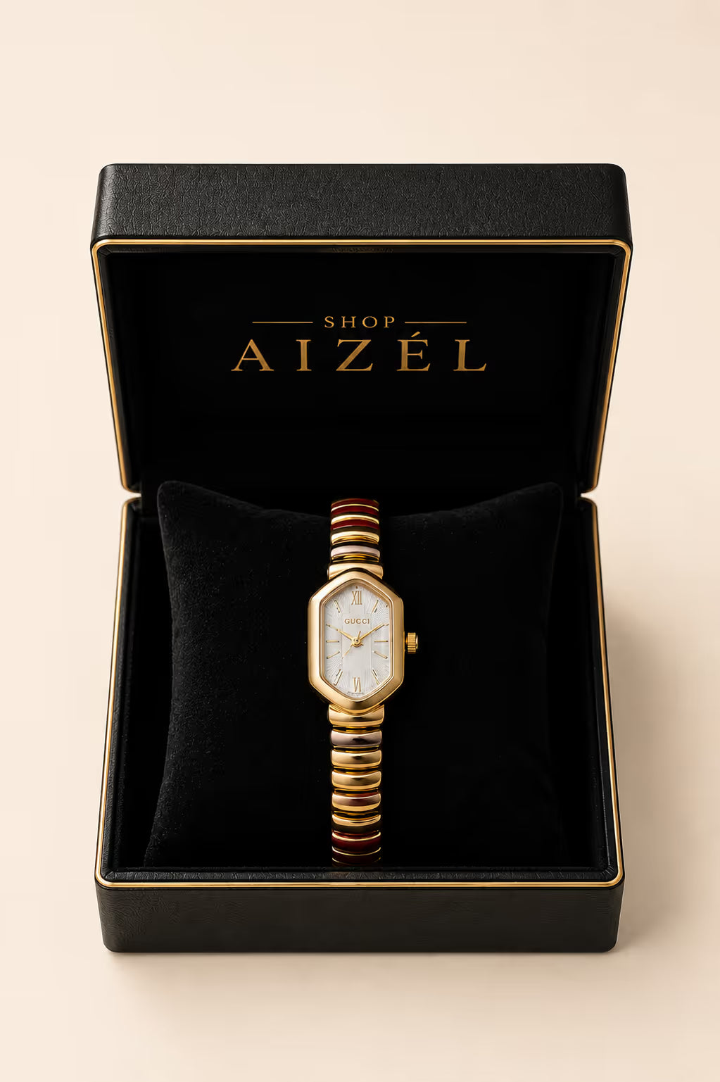 White Dial Gold-Tone Octagon Watch