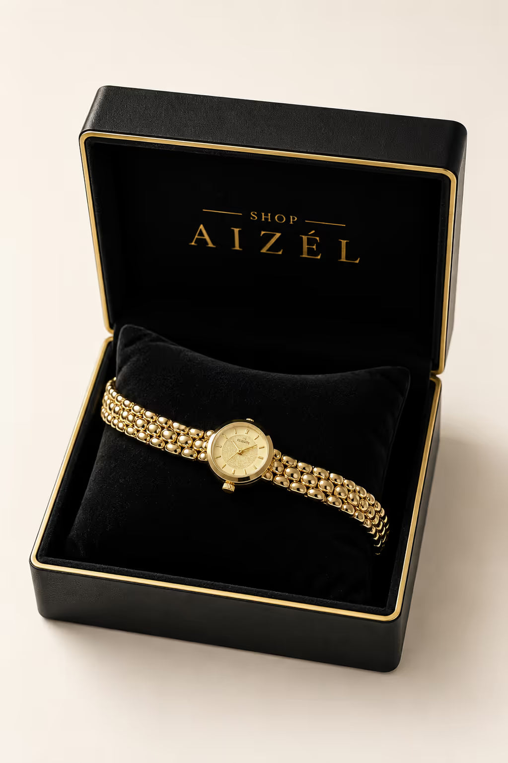 All-Gold Beaded Bracelet Watch