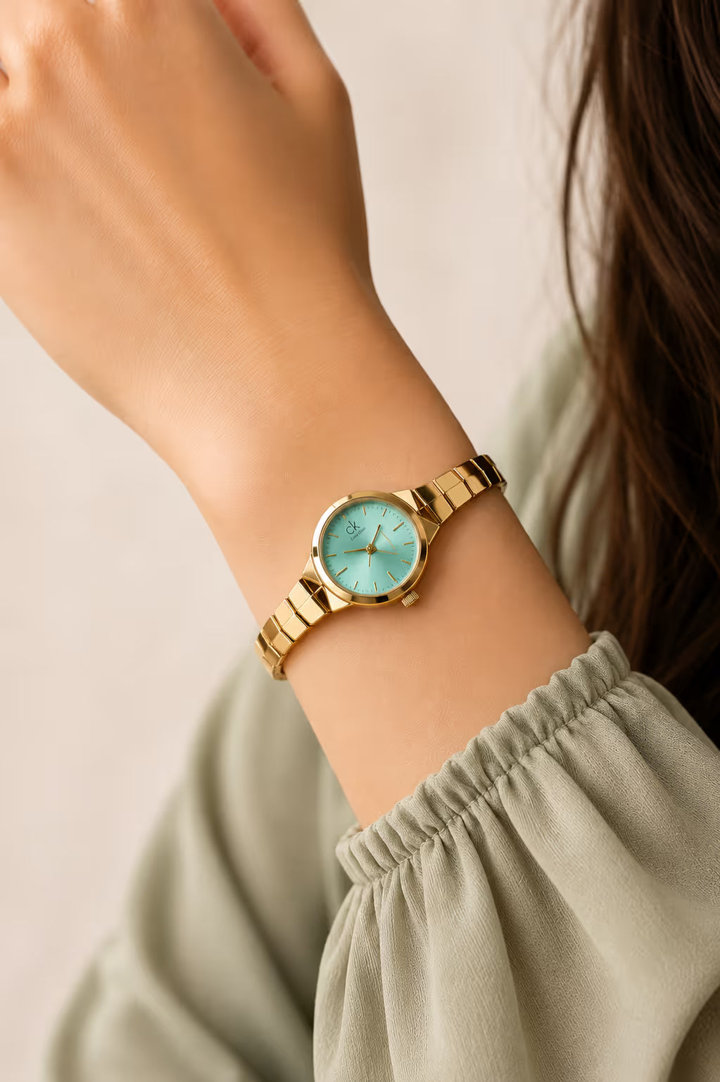 Mint Dial Gold-Tone Bracelet Watch