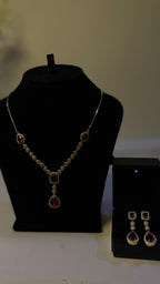 Ruby Red Drop Pendant Necklace & Earring Set - View 4 - Shop Aizel