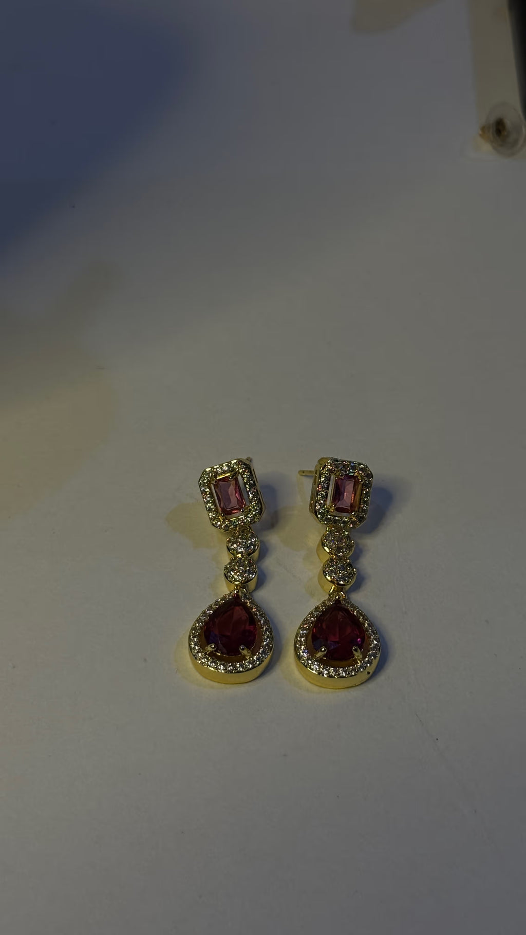 Ruby Red Drop Pendant Necklace & Earring Set - View 5 - Shop Aizel