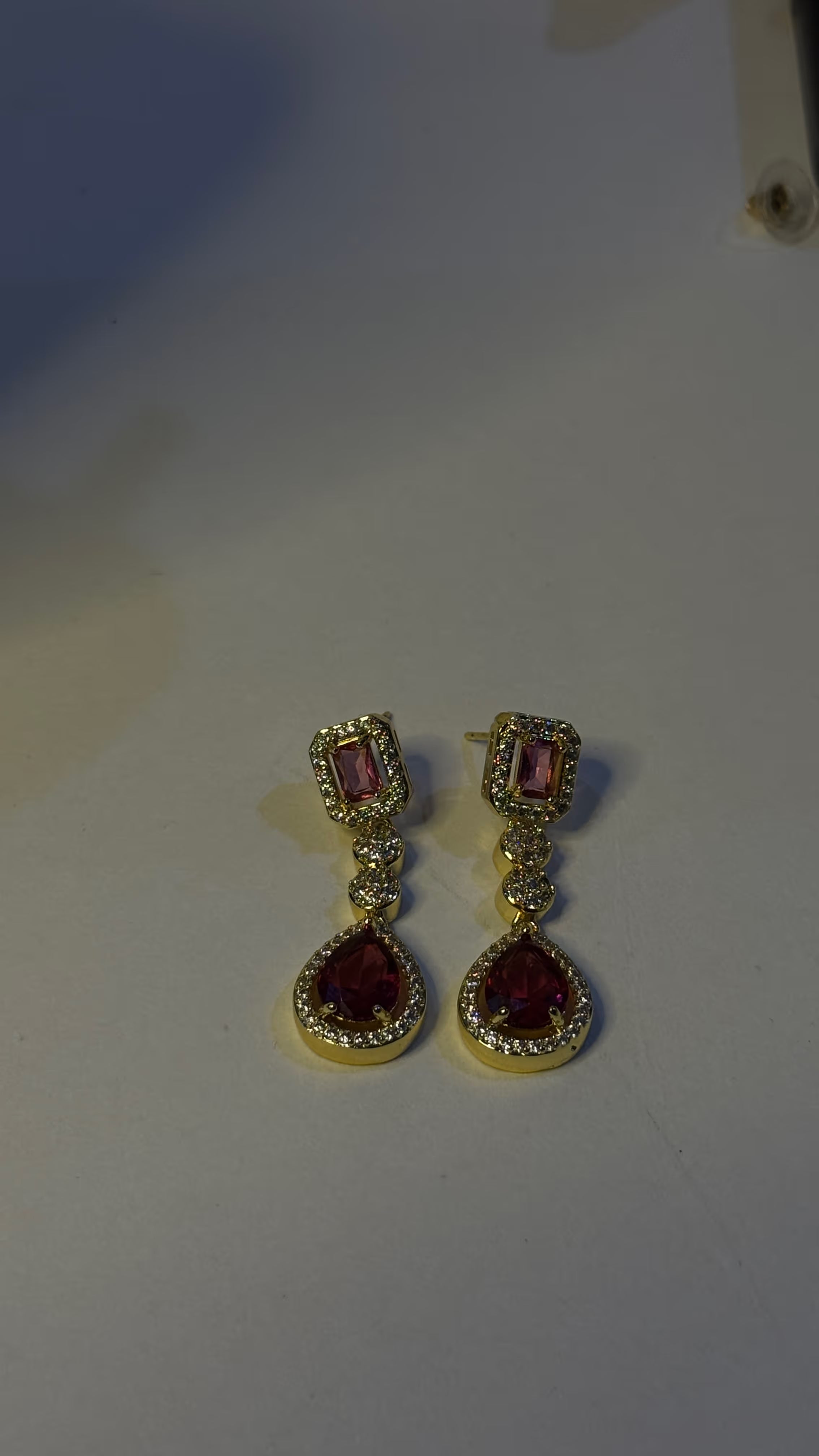 Ruby Red Drop Pendant Necklace & Earring Set - View 5 - Shop Aizel