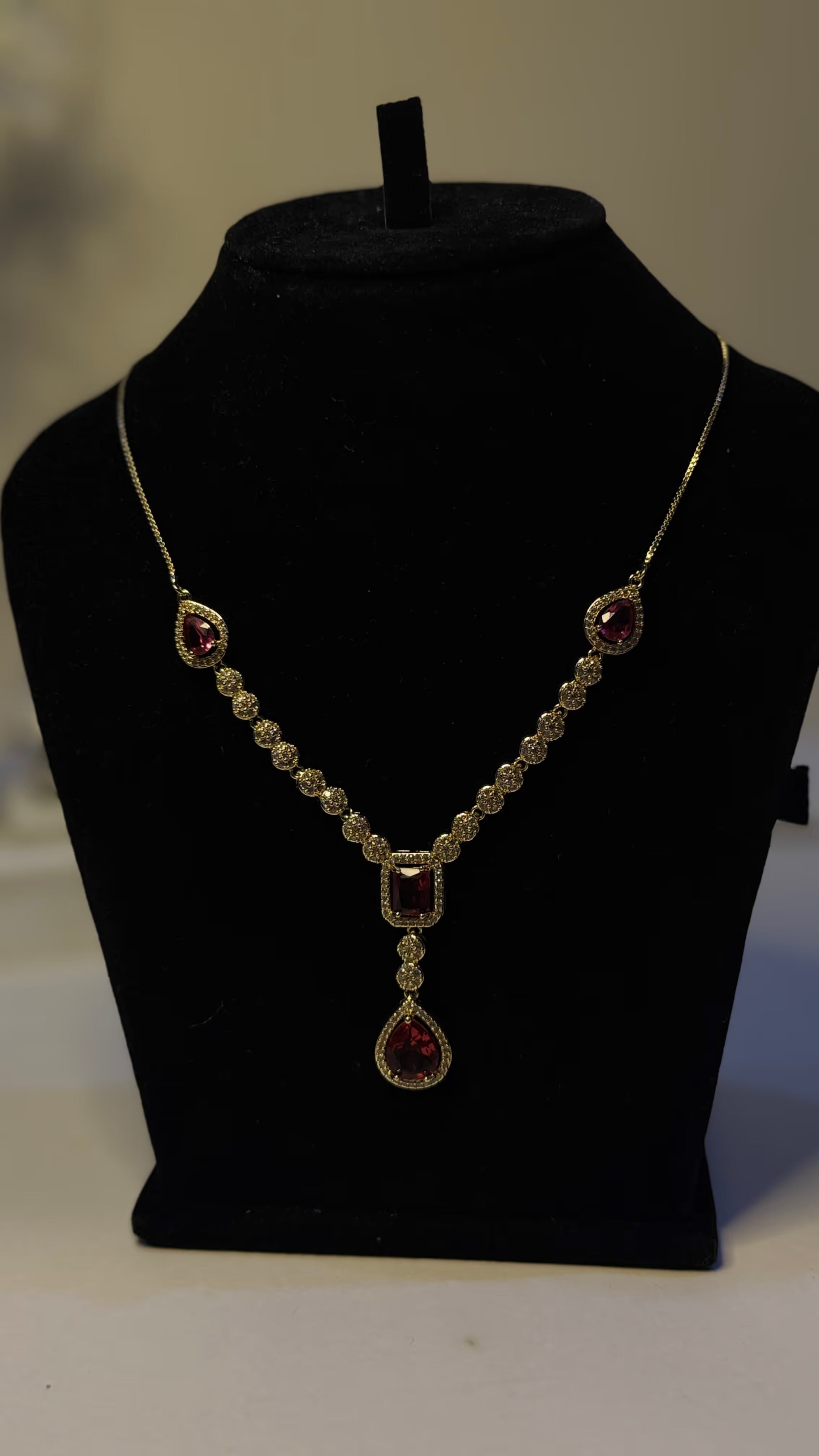 Ruby Red Drop Pendant Necklace & Earring Set - View 6 - Shop Aizel