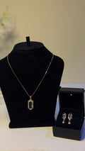 Crystal Hexagon Pendant Necklace & Earring Set - Original 1 - Shop Aizel