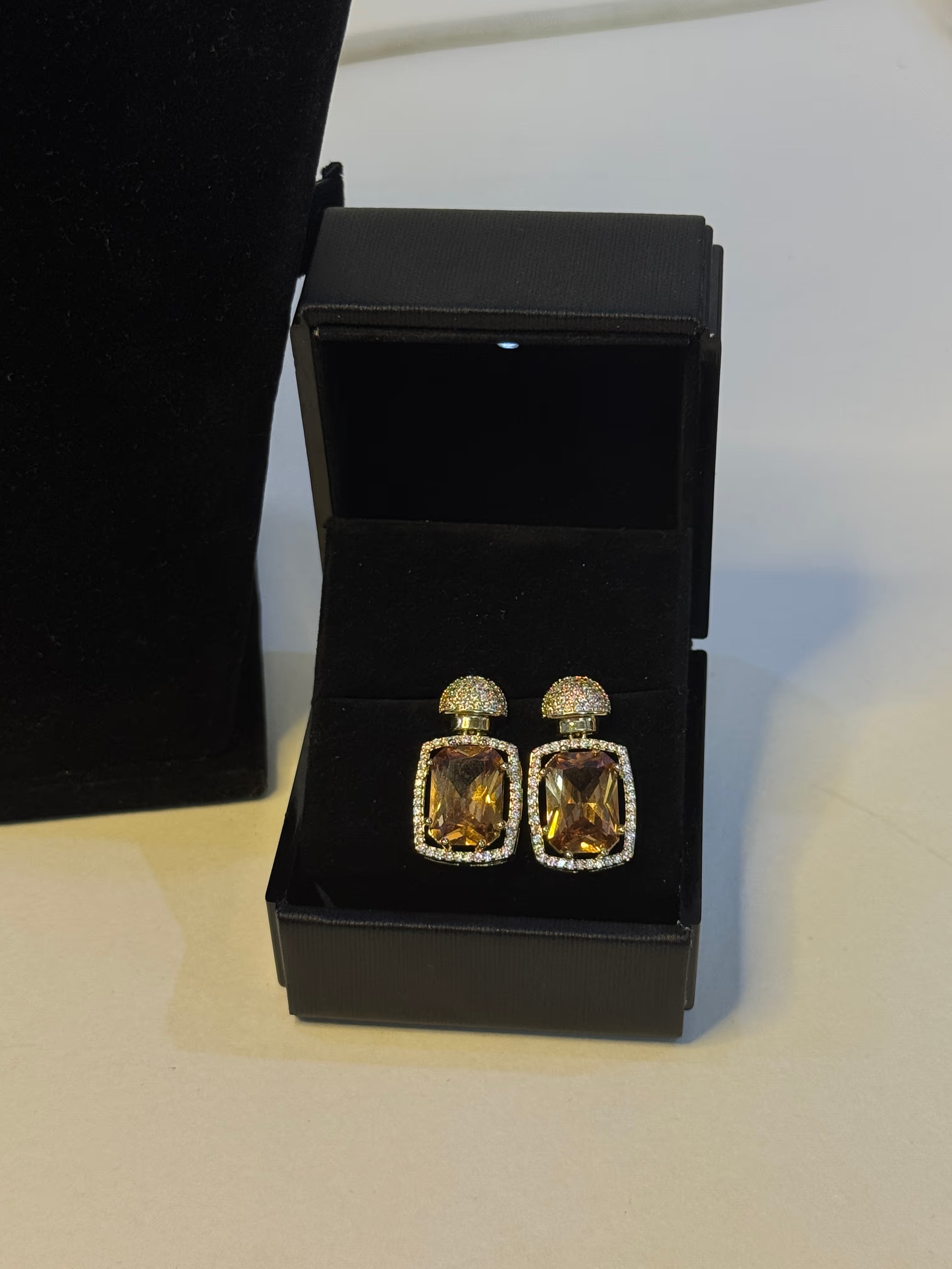 Champagne Citrine Cushion Pendant Necklace & Earring Set - View 7 - Shop Aizel