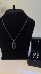Blue Sapphire Hexagon Pendant Necklace & Earring Set - Original 1 - Shop Aizel