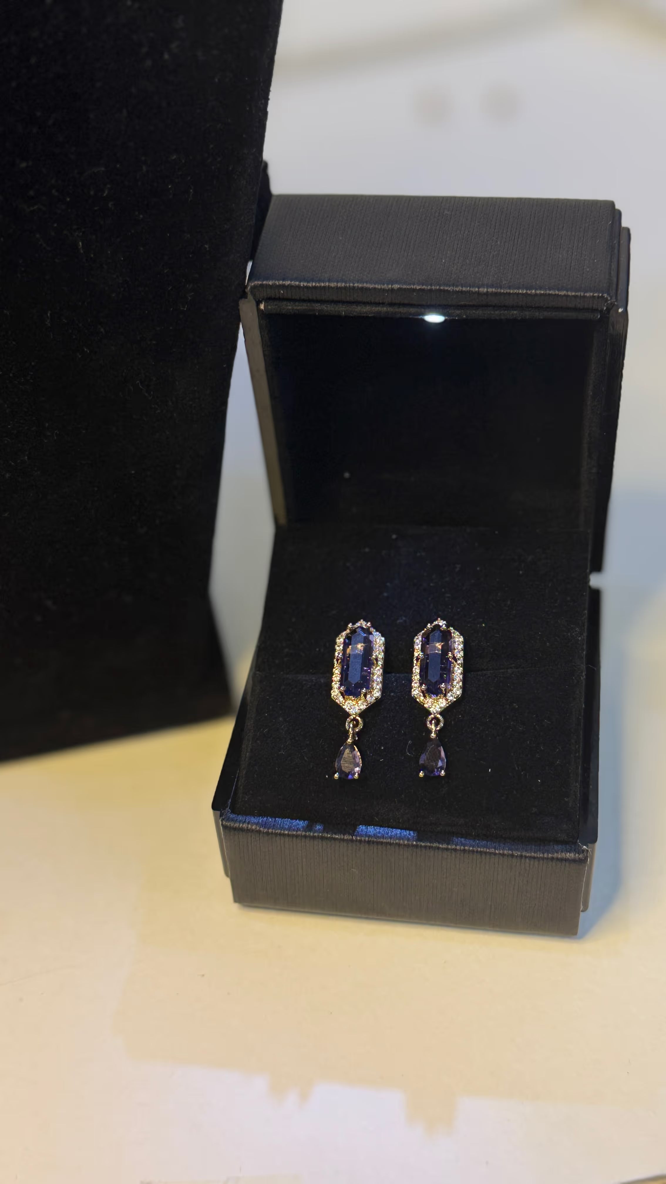 Blue Sapphire Hexagon Pendant Necklace & Earring Set - Original 2 - Shop Aizel