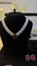 Pearl & Ruby Cabochon Bridal Jewellery Set - Shop Aizel