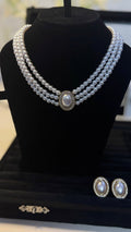 Triple-Strand Pearl Bridal Jewellery Set with Crystal Halo - Shop Aizel